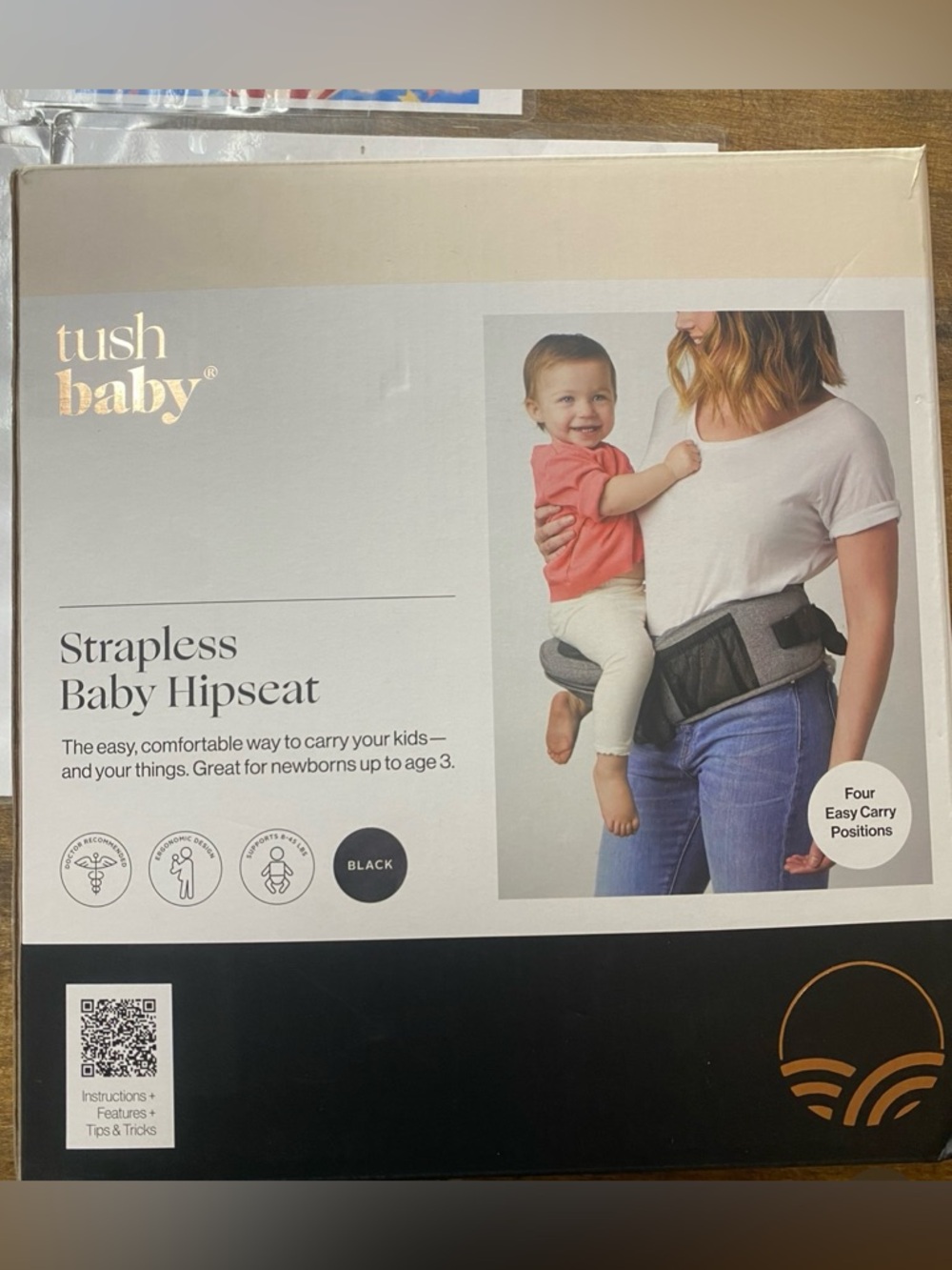 TUSHBABY Hip Seat Carrier Safety Certified Baby HIPSEAT Grey Color Strapless NEW